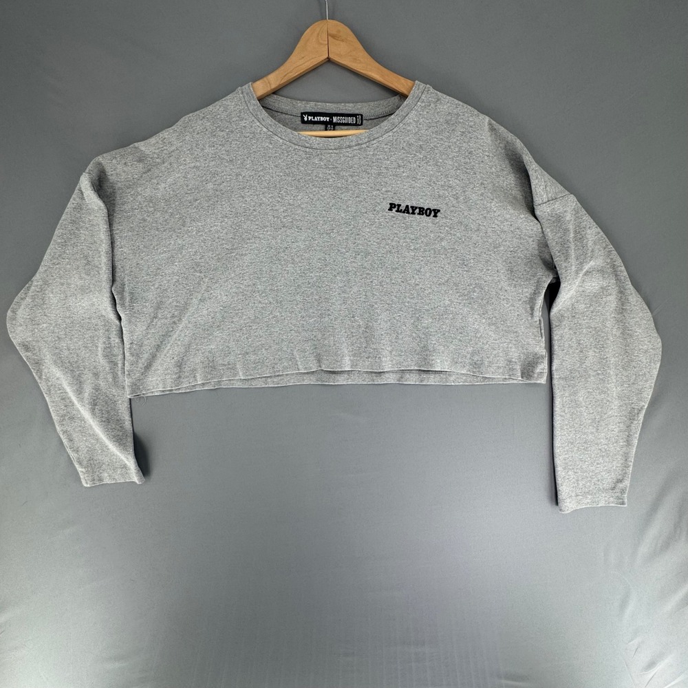 Playboy x‎ Missguided Womens Grey Marl Embroidered Logo Crop Top BR610105 US 14
